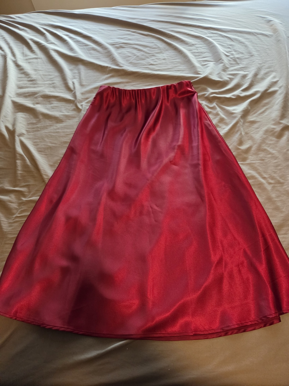 Elegant Red Satin A-Line Skirt